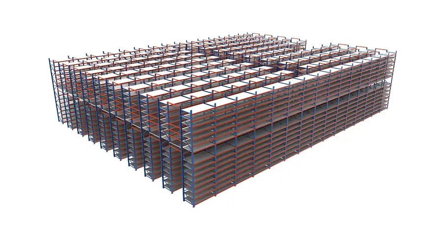 3D warehouse simulation and structural mezzanine rendering