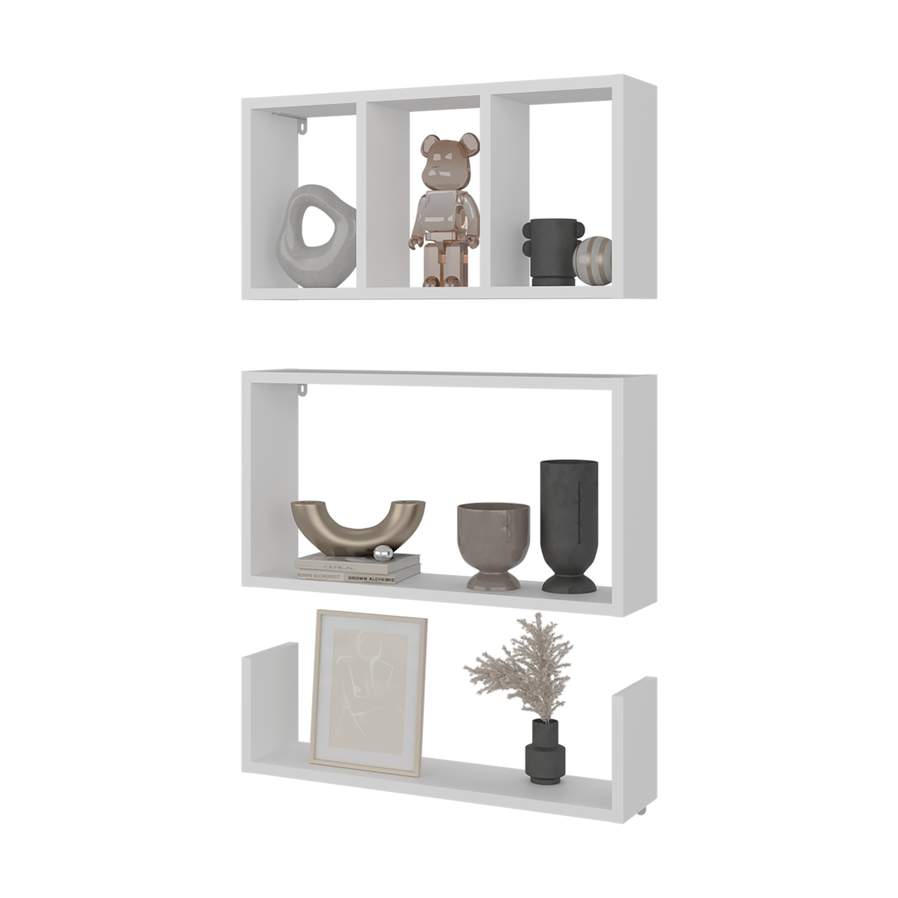 Wall Mounted Floating Shelves Set Of 3 Rectangular Display Racks Modern Home Organizer