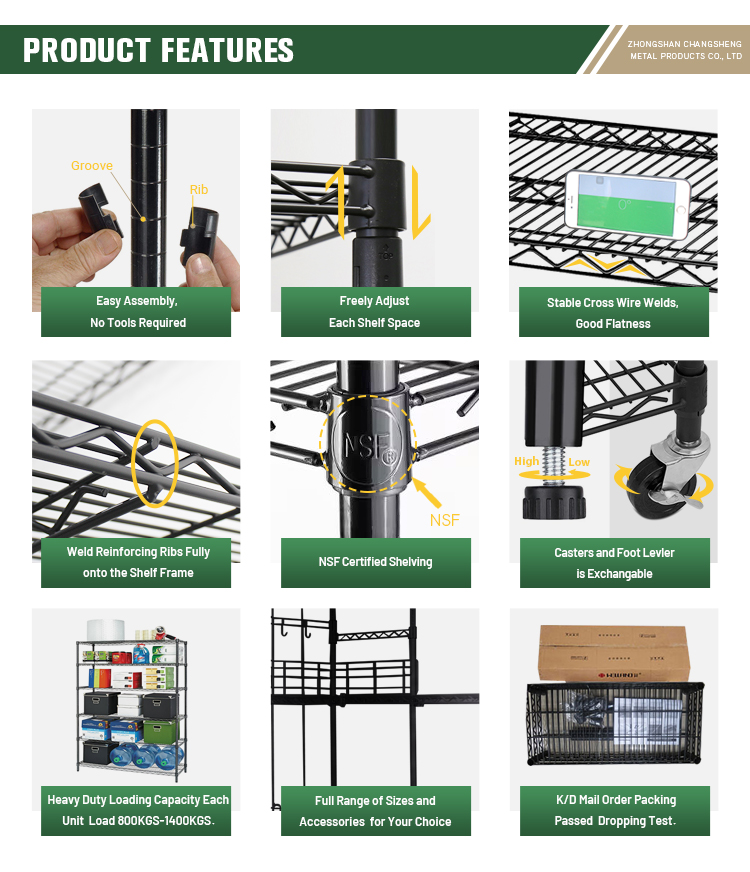 Parts List Components - 4 Layer Rack NSF Approved Heavy Loading Steel Shelf