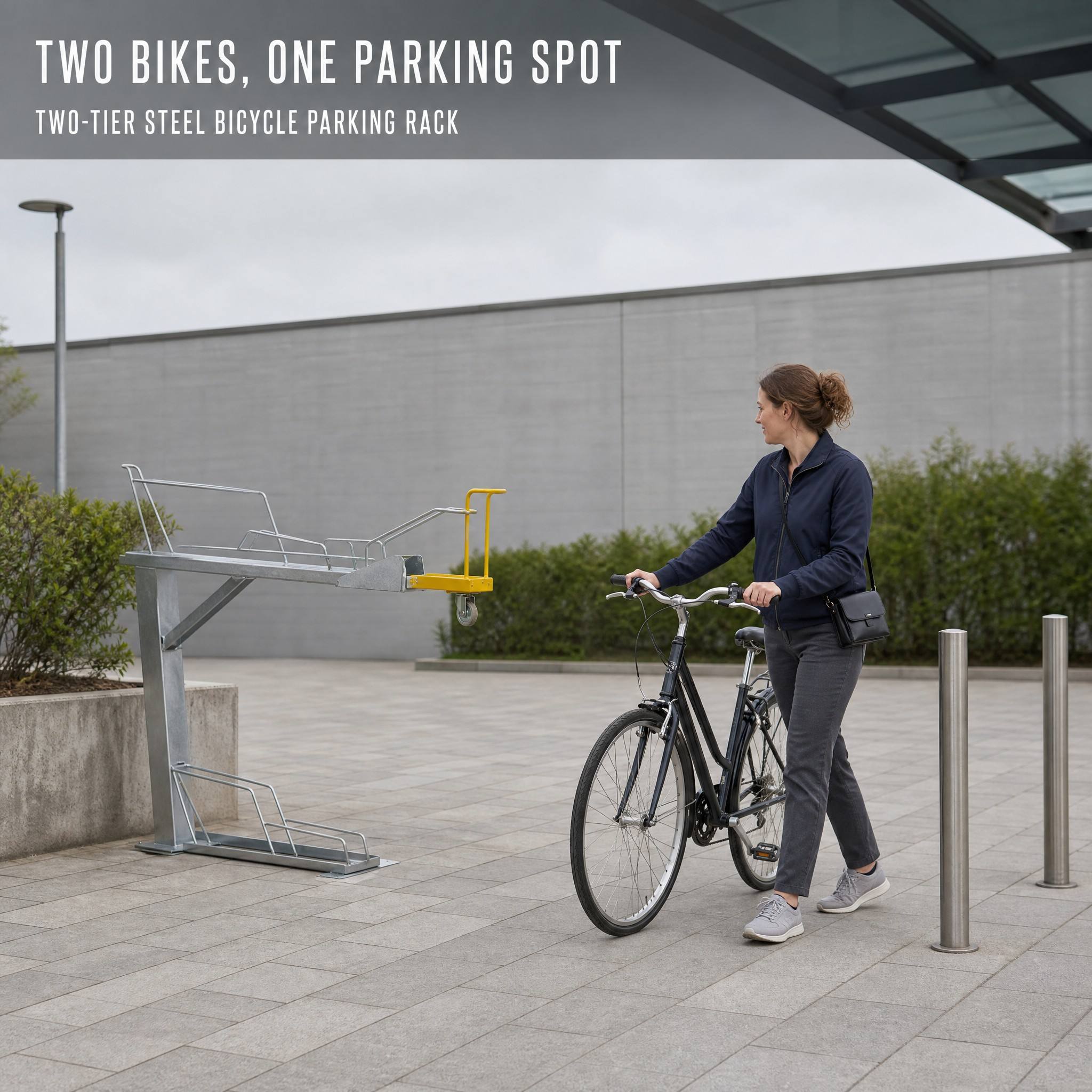 Modern Minimalist Double Decker Bicycle Rack Outdoor Two Tier Bike Stand Storage For Parking Lot Street Garden
