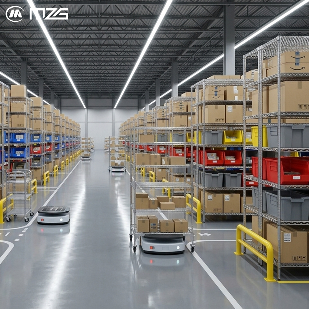 MZG Custom Factory NSF Commercial Double Sided Heavy Duty Metal Supermarket Retail Store Wire Shelving Rack