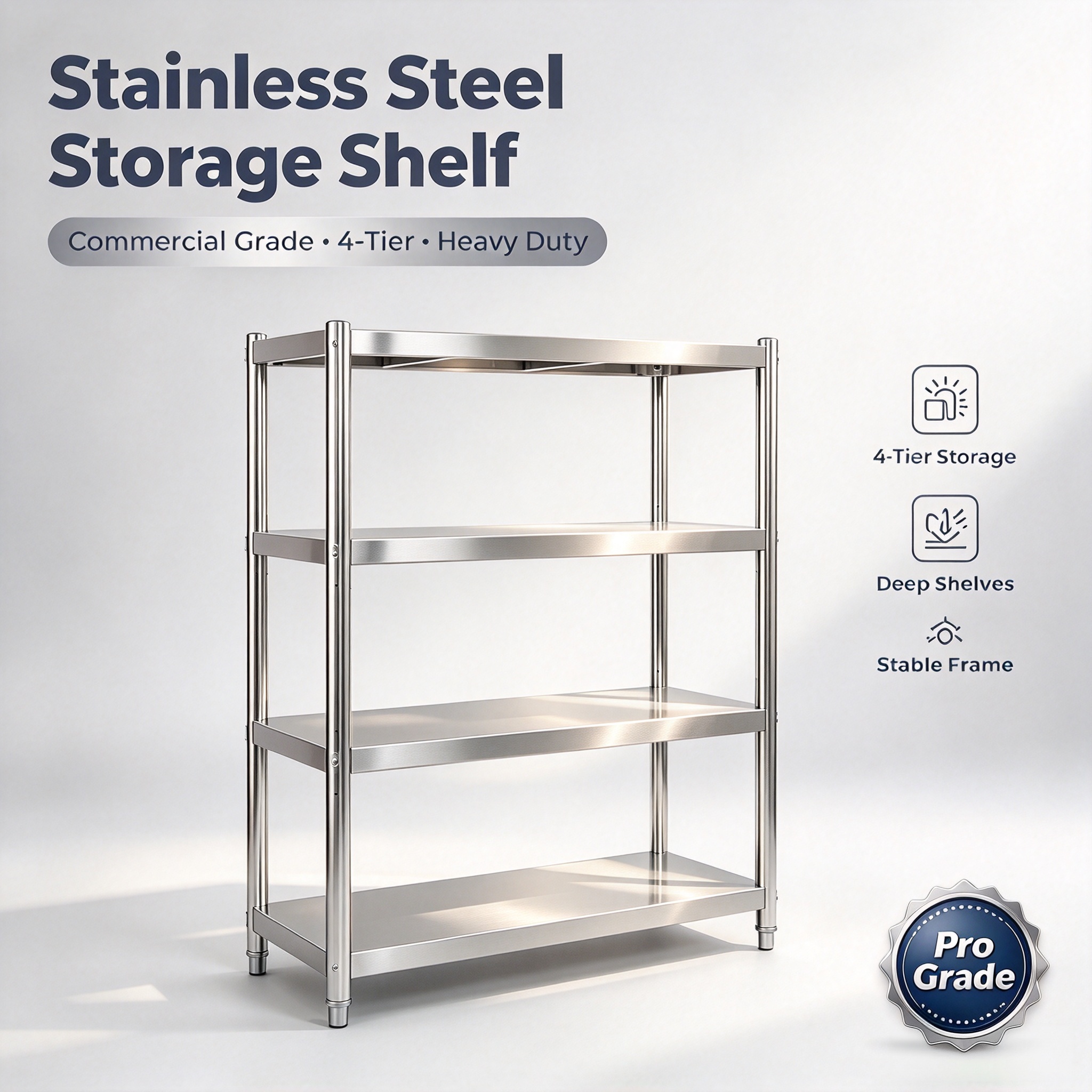 Easy to Clean 4 Tier Stainless Steel Storage Shelf Commercial Kitchen Shelving Unit for Restaurant Wholesale