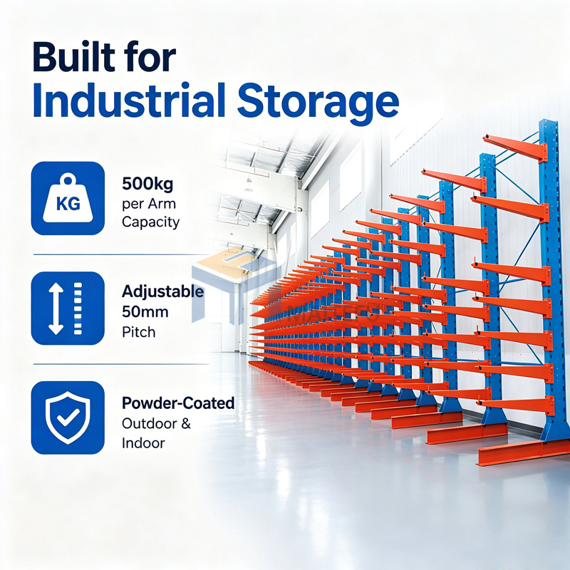 Long Material Storage Cantilever Racking Single/Double Sided Heavy Duty Cantilever Rack