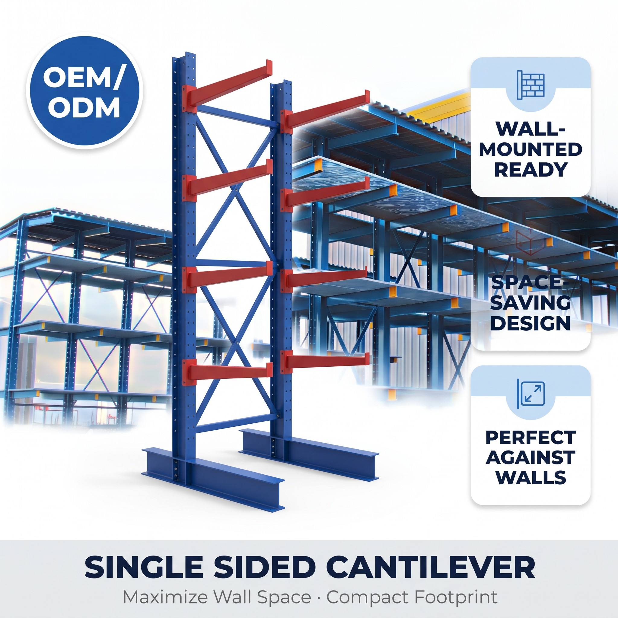 Industrial 5 Layer Heavy Duty Cantilever Rack for Structural Steel Storage Rebar Bar &amp; Tube-Adjustable Warehouse Racking System