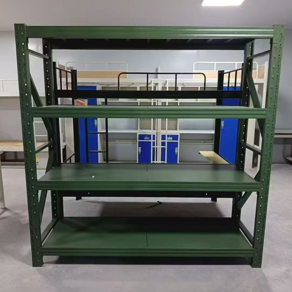 Heavy Duty Long Span Shelving Boltless Steel Storage Rack 4-Layer Adjustable Industrial Warehouse Metal Shelf 3D Design