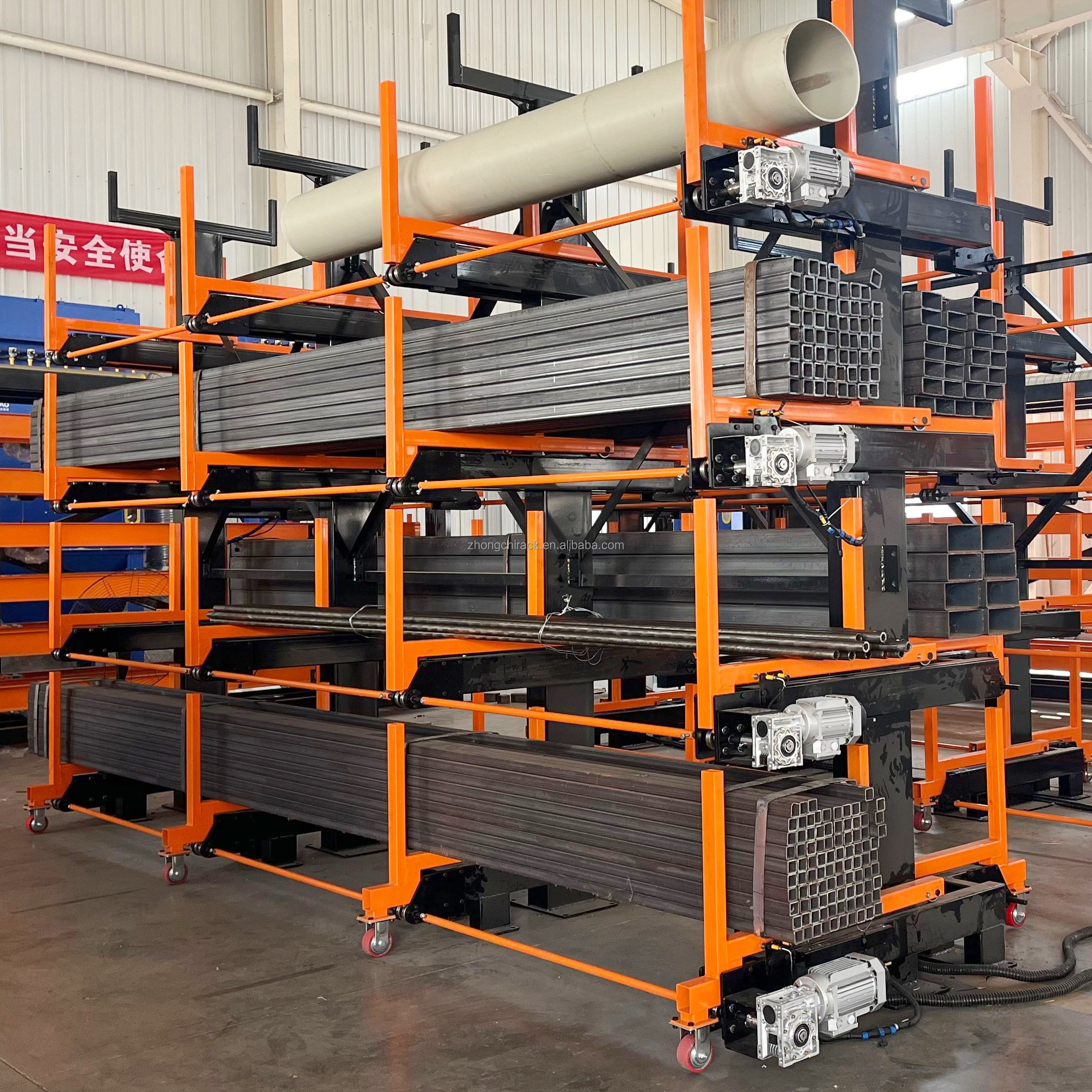 Automatic PLC Control Factory Warehouse Cantilever Shelving Telescopic Storage Rack Electric Heavy Duty Steel For Long Profiles
