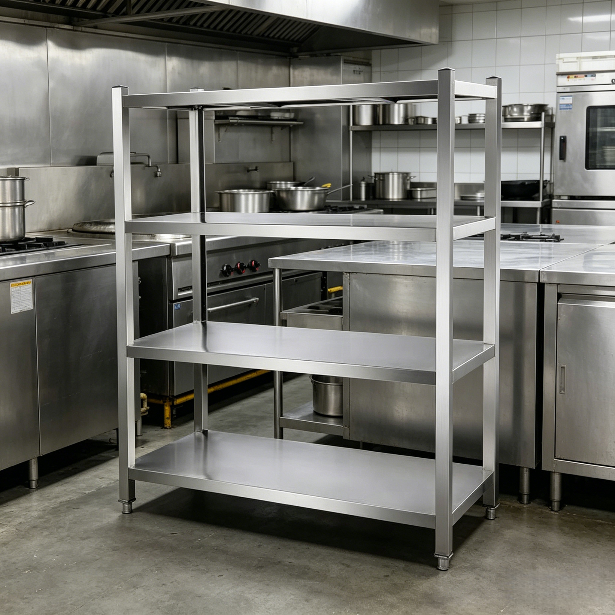 Easy to Clean 4 Tier Stainless Steel Storage Shelf Commercial Kitchen Shelving Unit for Restaurant Wholesale