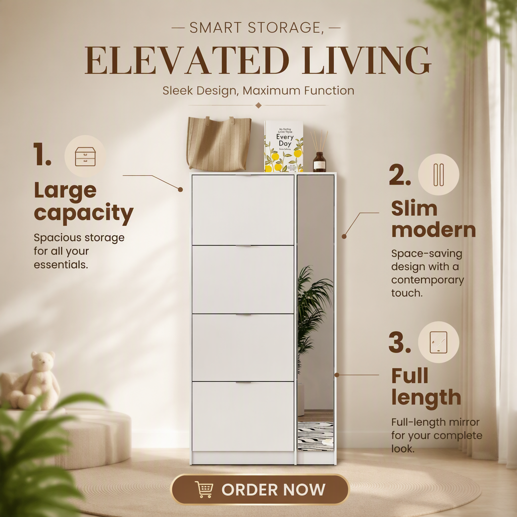 Modern Farmhouse 3 Flip Drawer Shoe Cabinet Wooden Entryway Shoe Storage Cabinet with Extra Tall Drawer