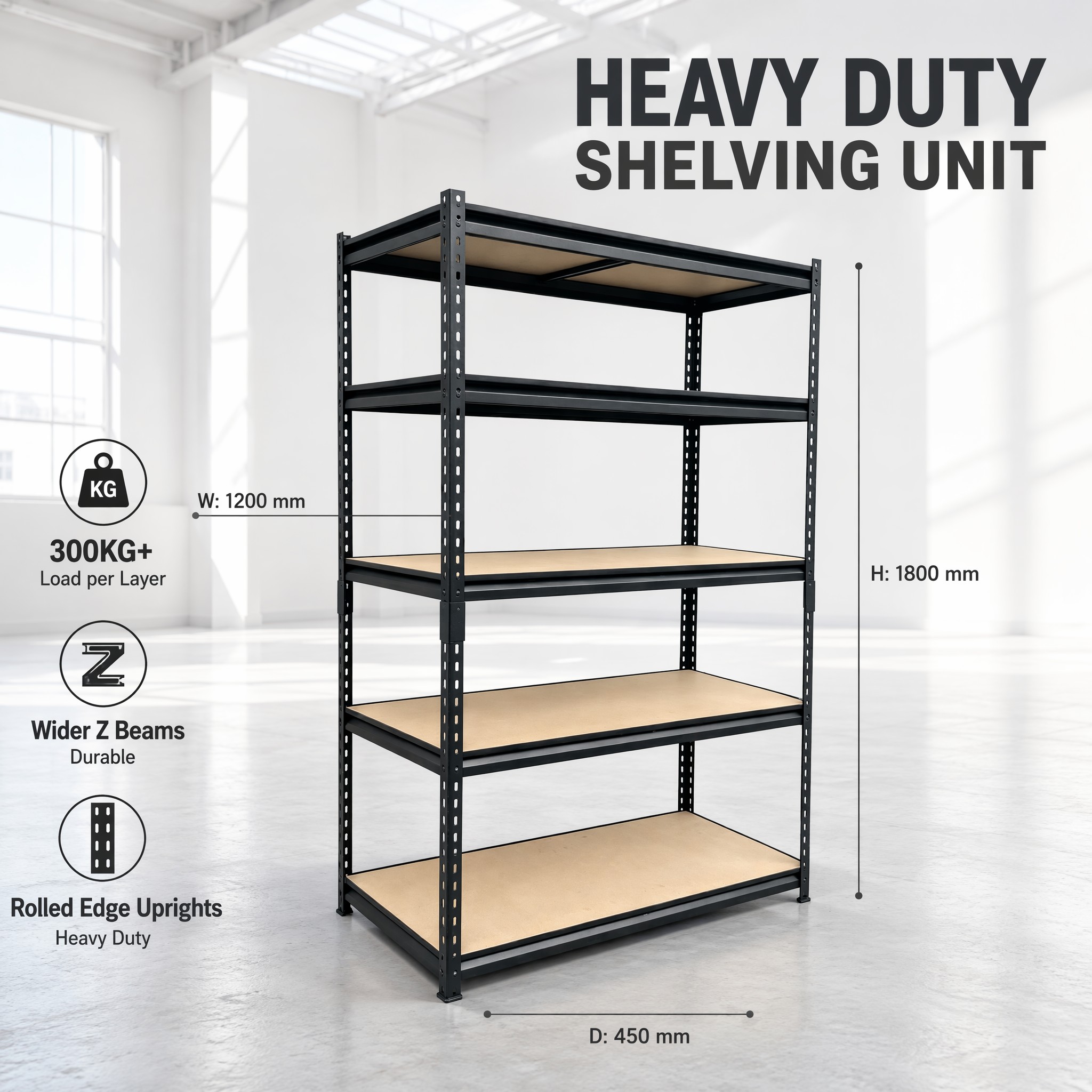 Heavy Duty Steel Shelving Rack Boltless Storage Shelves 5 Tier Adjustable Metal Garage Warehouse Industrial Shelf Racking